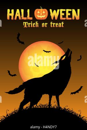 Heulender Wolf mit Halloween-Hintergrund Stock Vektor