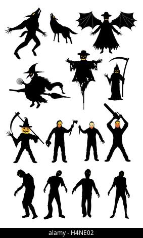 Halloween Monster Zombie Serienmörder set Stock Vektor