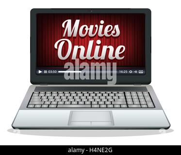 Laptop mit Filme online auf einem Bildschirm Stock Vektor