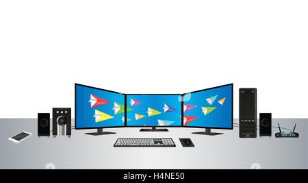 Multimonitor Desktop-PC-set Stock Vektor