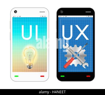 Smartphone mit Ui und Ux Design auf dem Bildschirm Stock Vektor
