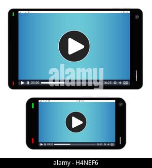 Smartphone und Tablet mit Medien spielen auf Leinwand Stock Vektor