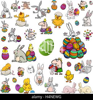 Cartoon-Illustration von Ostern Zeichen und Design-Elemente Clip Art Set Stock Vektor