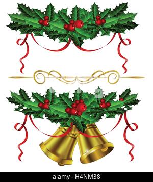 Goldene Weihnachten Glocken mit holly Stock Vektor