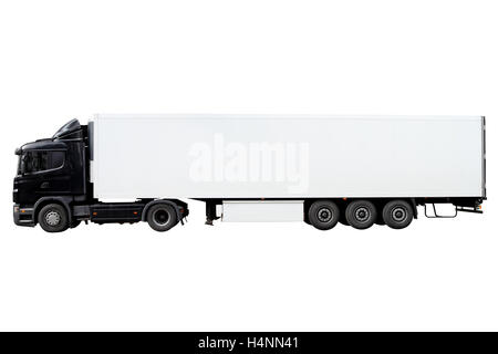 Moderne LKW mit Anhänger isoliert auf weißem Hintergrund. Stockfoto