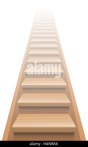 Holztreppe in den Himmel. Abbildung auf weißem Hintergrund. Stockfoto