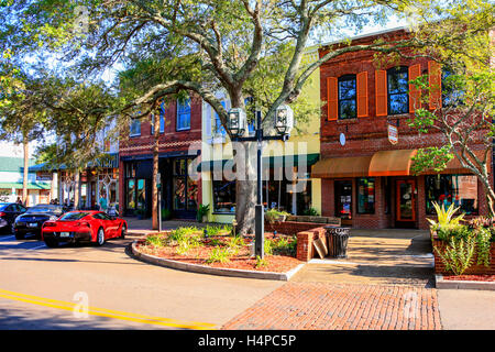 Geschäfte am Centre Street in der Innenstadt von Fernandina Beach City in Florida Stockfoto