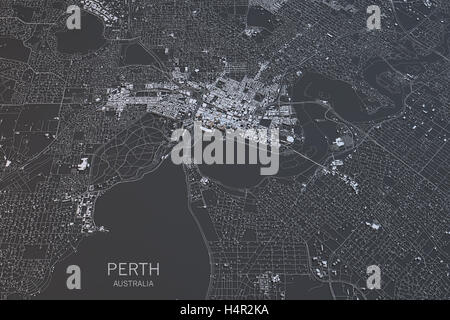 Perth-Karte, Satellitenbild, City, Australien. 3D-Rendering Stockfoto