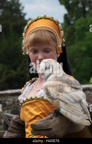 Falknerei-Vorführungen am Berkeley Castle in Gloucestershire, England Stockfoto