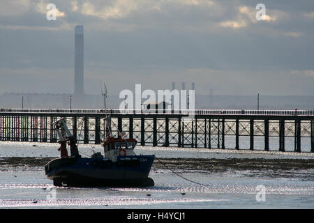 Southend Pier bei Ebbe, Southend on Sea, Essex Stockfoto