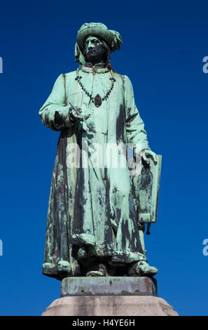 Statue von Jan Van Eyck in Brügge, Belgien Stockfoto