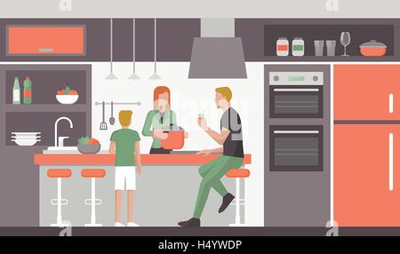 Küchengeräte und Innenraum, ein Schrank mit Geschirr, Tassen und Teller