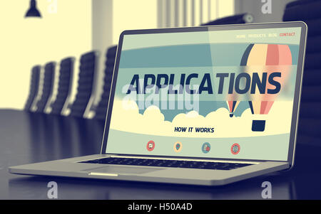 Anwendungen-Konzept auf Laptop-Bildschirm. 3D. Stockfoto