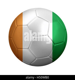 3D-Rendering Fußballs in Côte d ' Ivoire Nationalflagge gehüllt. Isoliert auf weiss. Stockfoto