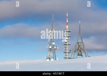 Telekommunikation-Türme am Kronplatz (Plan de Corones), Italien Stockfoto