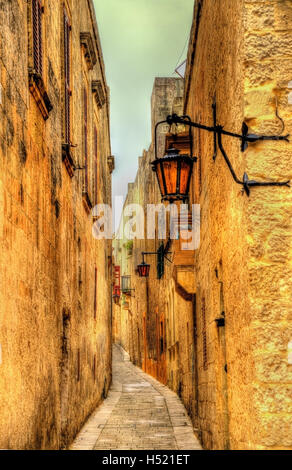 Gasse in Mdina, die alte Hauptstadt von Malta Stockfoto