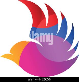 Isolierte rosa Farbe fliegenden Vogel Seite Ansicht Vektor-Logo. Tierische Schriftzug. Flügel Kontur Symbol. Taube-Silhouette. Abbildung. Luft-Symbol. Stock Vektor