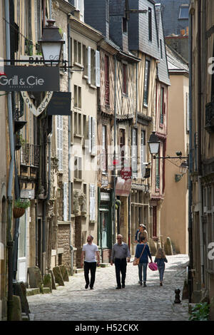 Kopfsteinpflaster Grande Rue Plantagenet Altstadt Le Mans Frankreich Stockfoto