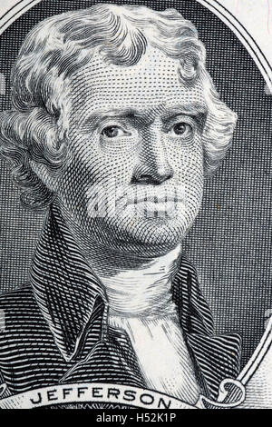 Präsident Thomas Jefferson Porträt von zwei US-Dollar Stockfoto