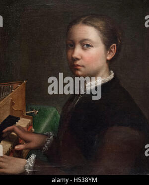 Sofonisba Anguissola (ca. 1531-1626), Autoritratto Alla Spinetta, 1554-55. Selbstportrait am das Spinett. Stockfoto