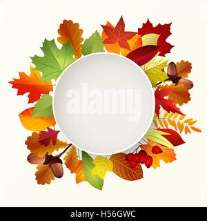 Runde Aufkleber mit Herbstlaub. Platz für Text. Vektor-illustra Stock Vektor