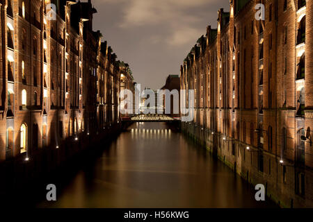 Speicherstadt Bezirk, Nacht erschossen, Hamburg Stockfoto