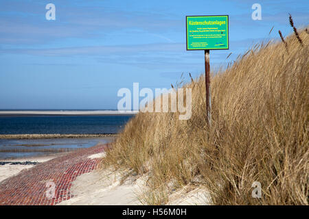 Melden Sie "Kuestenschutzanlagen", Deutsch für "Küstenschutz", Wadden Sea National Park of Lower Saxony, Insel Spiekeroog Stockfoto