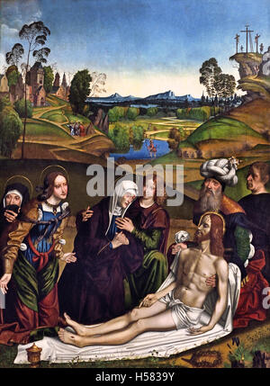 Die Beweinung Christi mit einem Gründer 1505 Domenico Panetti (1460 – 1530) italienischen Maler Renaissance Ferrara Italien Stockfoto