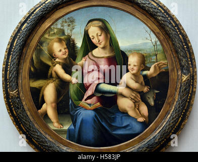 Maria mit Kind und Heiligen St John 16. Jahrhundert Meister der Heldinnen Chigi SaraciniSiena Italien Italienisch Stockfoto