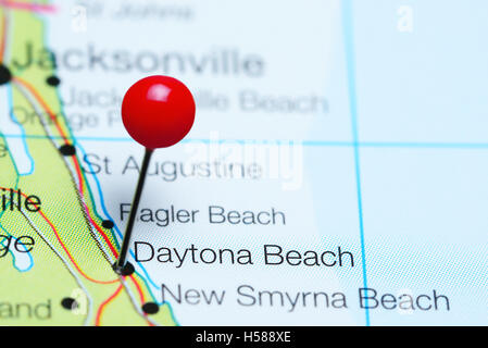 Daytona Beach, fixiert auf einer Karte von Florida, USA Stockfoto