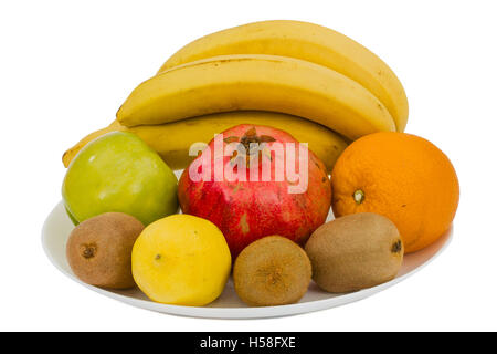 Zusammensetzung der verschiedenen exotischen Früchten, isoliert auf weißem Hintergrund Stockfoto