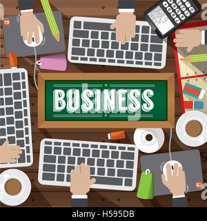 Ansicht von oben Arbeitsplatz mit Office Supply-Objekte-Vektor-Illustration Stock Vektor