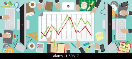 Flache Bauweise der Arbeitnehmer Schreibtisch mit Office Supply Schreibtisch Arbeitnehmer Stock Vektor