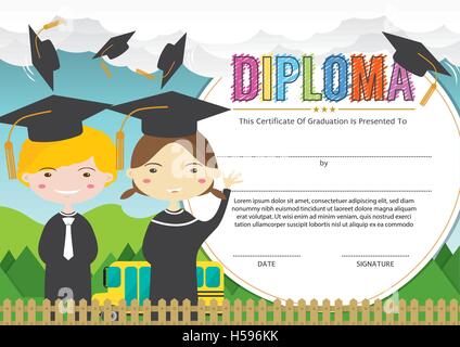 Vorschule Grundschule Kinder Diplom Zertifikat Hintergrund Design-Vorlage Stock Vektor