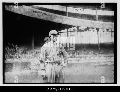 Fred Merkle, ein Spieler der Chicago National League Baseballmannschaft, bekannt für seine Beteiligung an einem historischen Stück, ist in diesem Bild aus der Baseballgeschichte des frühen 20. Jahrhunderts festgehalten. Stockfoto