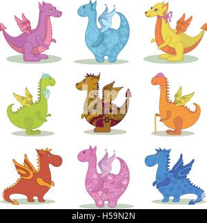 Eingestellte Comic Drachen Stock Vektor