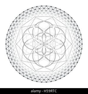 Vektor Kontur monochrome Gestaltung Mandala Heilige Geometrie Abbildung Samen des Lebens Dot Kunst isoliert weißen Hintergrund Stock Vektor