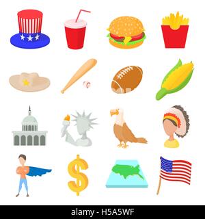 USA-Icons set, cartoon-Stil Stock Vektor