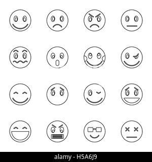 Emoticon Icons Set, dünne Linienstil Stock Vektor