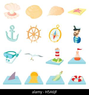 Meer Icons Set, Cartoon-Stil Stock Vektor