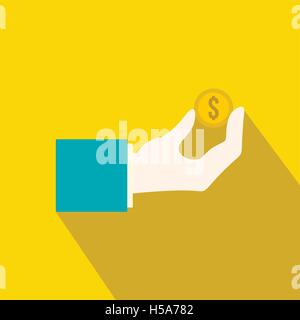 Hand, die das Geld Münze Symbol, flachen Stil Stock Vektor