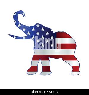 Die Vereinigten Staaten der amerikanischen republikanischen Partei Elefant Flagge vor einem weißen Hintergrund Stock Vektor