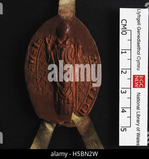Dieses Dokument, gekennzeichnet als NLW Penrice and Margam Deeds 140 Seal 1, ist wahrscheinlich eine wichtige historische Urkunde oder ein rechtliches Dokument mit einem Siegel auf der Vorderseite, das seinen offiziellen Charakter angibt. Stockfoto