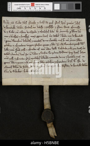 Der Titel bezieht sich wahrscheinlich auf ein historisches Dokument oder eine Urkunde, die sich auf die Landgüter Penrice und Margam bezieht, was zusätzlichen Kontext erfordert, um seine Bedeutung zu verdeutlichen. Stockfoto