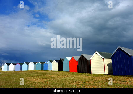 Strand Hütten in UK / Calshot Strand-Southampton Stockfoto