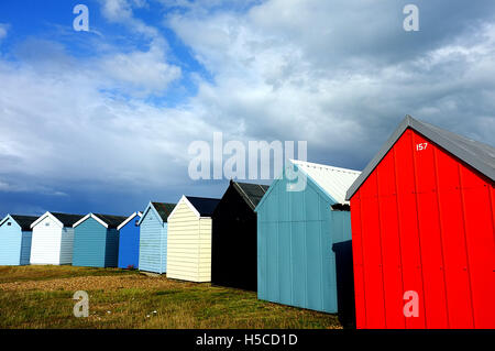 Strand Hütten in UK / Calshot Strand-Southampton Stockfoto