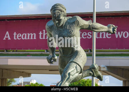 Statue von Fußballspieler Ladislau Kubala Stecz im Camp Nou Barcelona Stockfoto