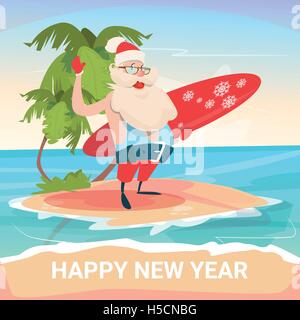 Weihnachtsmann auf neue Jahr Urlaub Urlaub tropischen Ozean Weihnachtsinsel Stock Vektor