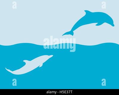 zwei Silhouetten der Delfine im Wasser Stock Vektor