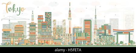 Abstrakte Tokyo Skyline mit Farbe Gebäuden. Vektor-Illustration. Geschäftsreisen und Tourismus-Konzept mit moderner Architektur. Stock Vektor